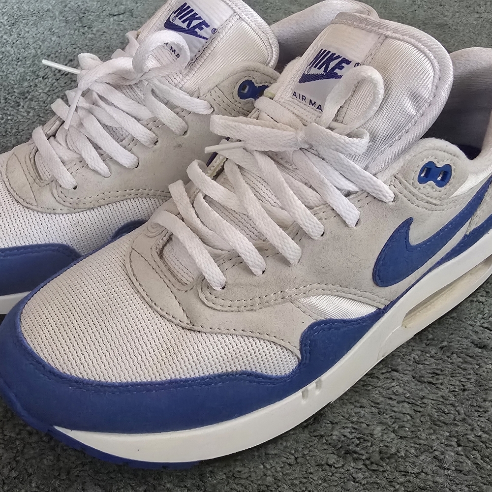 Nike Air Max White and Blue Athletic Shoes